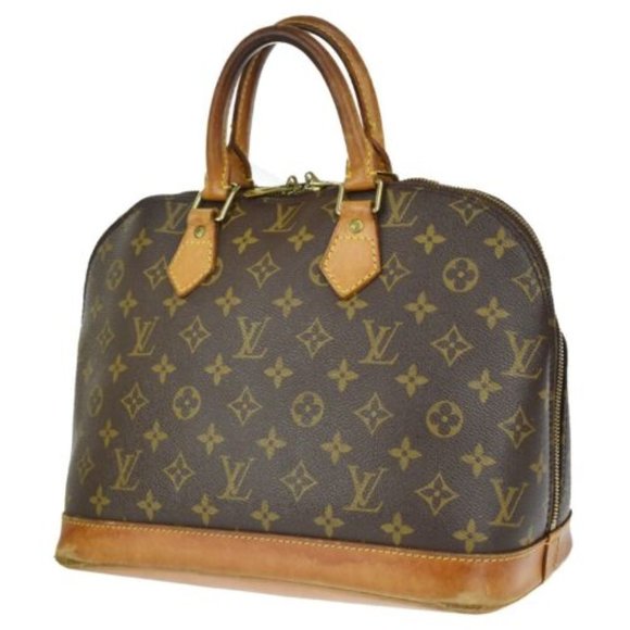 Vintage Louis Vuitton Alma Monogram Logo Leather Handbag Satchel Brown Tan Gold - Picture 8 of 14
